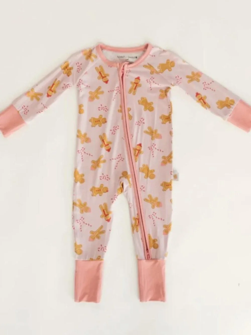 Toast + Jams Bamboo Zippy 12–18M | Pink Gingerbread Double Zipper Romper